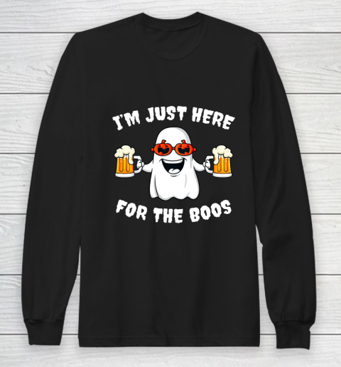 Halloween Im Just Here For The Boos Funny Ghost Holding Beer Long Sleeve T-Shirt