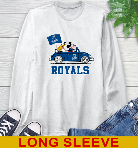 MLB Baseball Kansas City Royals Pluto Mickey Driving Disney Shirt Long Sleeve T-Shirt