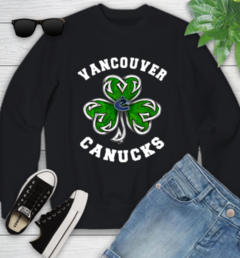 NHL Vancouver Canucks Three Leaf Clover St Patrick's Day Hockey Sports Youth Sweatshirt