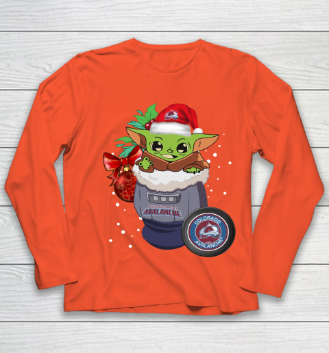Colorado Avalanche Christmas Baby Yoda Star Wars Funny Happy NHL Youth Long Sleeve 4