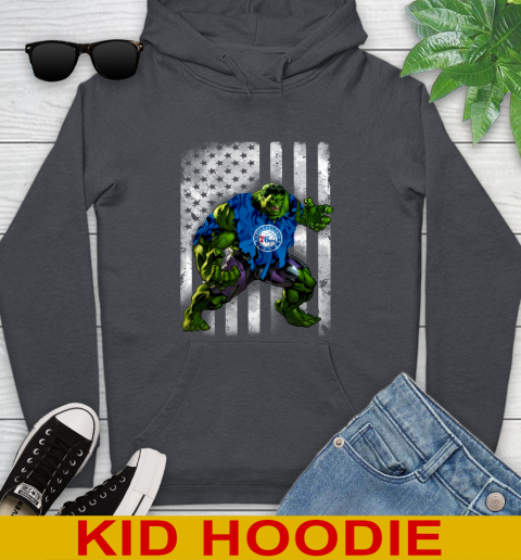 Philadelphia 76ers Hulk Marvel Avengers NBA Basketball American Flag Youth Hoodie 9