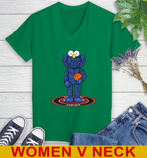 NBA Basketball Miami Heat Kaws Bff Blue Figure Shirt Women's V-Neck T-Shirt 6