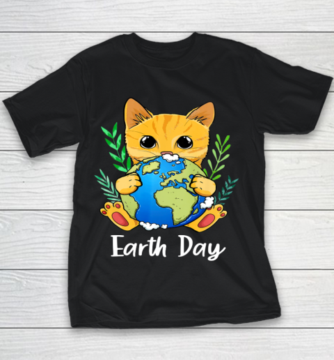 Happy Earth Day Shirt Cute Earth With Cat Earth Day 2021 Youth T-Shirt