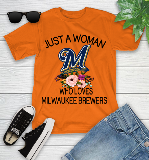MLB Just A Woman Who Loves Milwaukee Brewers Baseball Sports Youth T-Shirt 4
