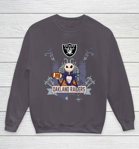 NFL Oakland Raiders Football Jack Skellington Halloween Youth Sweatshirt 5