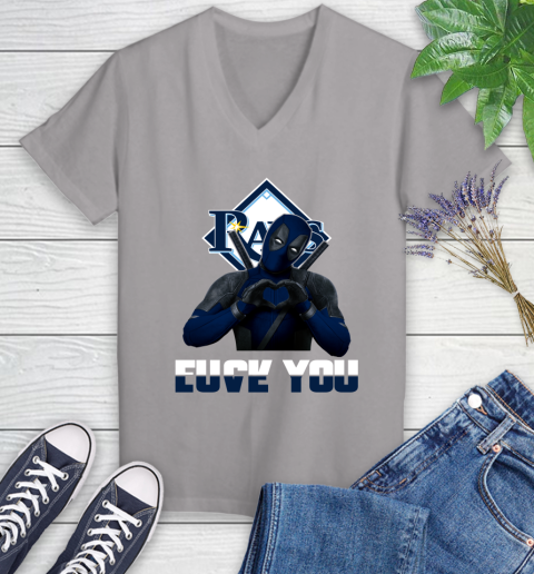 MLB Tampa Bay Rays Deadpool Love You Fuck You Baseball Sports Women's V-Neck T-Shirt 4