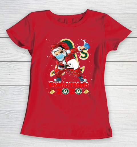 Oakland Athletics Funny Santa Claus Dabbing Christmas 2020 MLB Women's T-Shirt 9