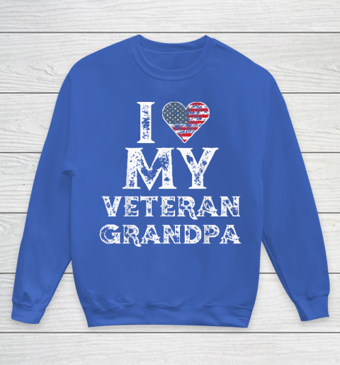 I Love My Veteran Grandpa Vintage Veteran's Day Youth Sweatshirt 6