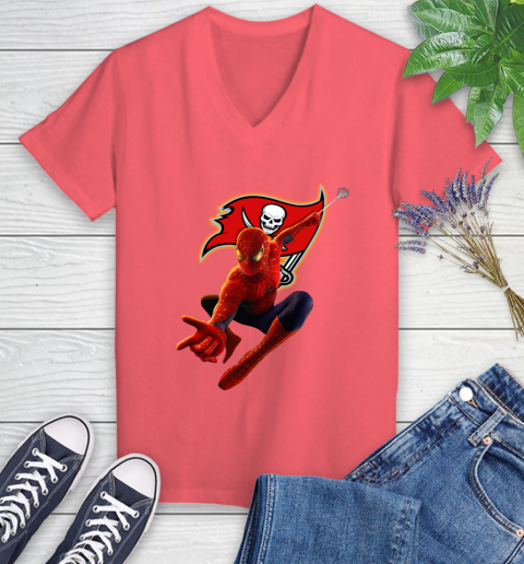 NFL Spider Man Avengers Endgame Football Tampa Bay Buccaneers Women's V-Neck T-Shirt 6