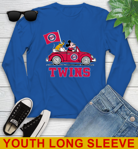 MLB Baseball Minnesota Twins Pluto Mickey Driving Disney Shirt Youth Long Sleeve 10