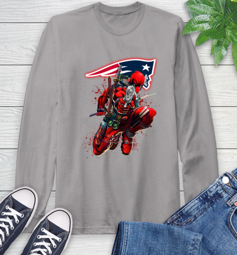 NFL Deadpool Marvel Comics Sports Football New England Patriots Long Sleeve T-Shirt 6
