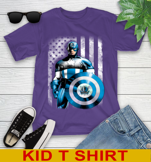 Dallas Mavericks NBA Basketball Captain America Marvel Avengers American Flag Shirt Youth T-Shirt 3