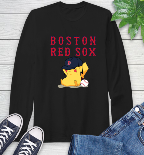 MLB Pikachu Baseball Sports Boston Red Sox Long Sleeve T-Shirt 2
