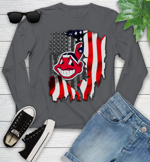 Cleveland Indians MLB Baseball American Flag Youth Long Sleeve 9