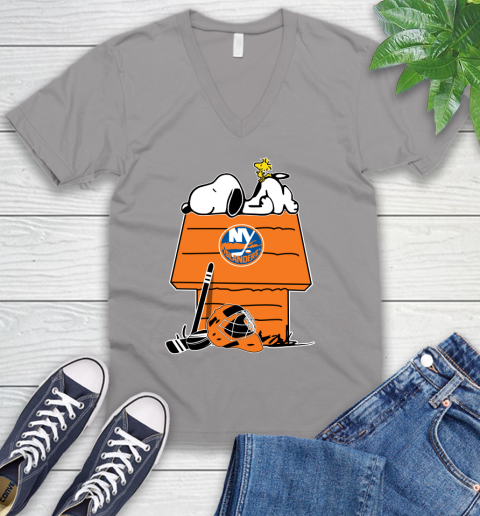 New York Islanders NHL Hockey Snoopy Woodstock The Peanuts Movie (1) V-Neck T-Shirt 4