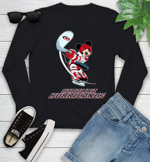 NHL Hockey Carolina Hurricanes Cheerful Mickey Mouse Shirt Youth Long Sleeve