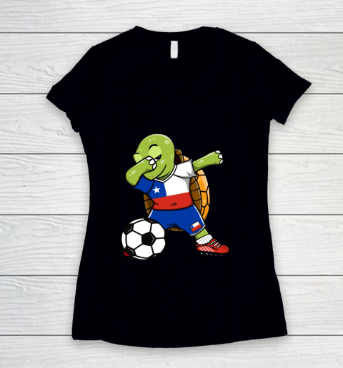 Dabbing Turtle Chile Soccer Fans Jersey Chilean Football Women's V-Neck T-Shirt