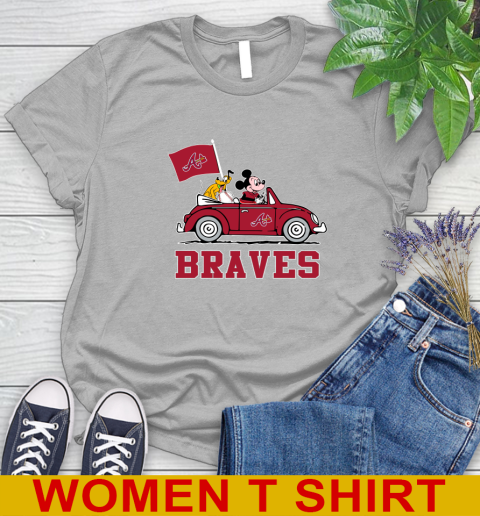 MLB Baseball Atlanta Braves Pluto Mickey Driving Disney Shirt Women's T-Shirt - Image 6