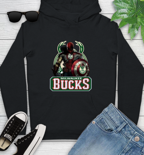 Milwaukee Bucks NBA Basketball Captain America Thor Spider Man Hawkeye Avengers Youth Hoodie 2