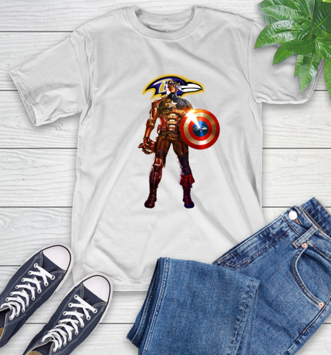 NFL Captain America Marvel Avengers Endgame Football Sports Baltimore Ravens T-Shirt
