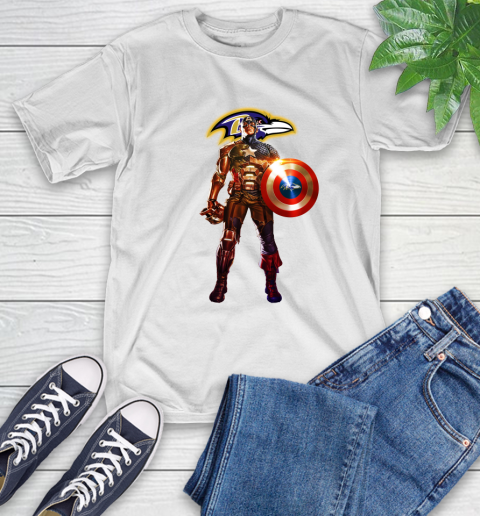 NFL Captain America Marvel Avengers Endgame Football Sports Baltimore Ravens T Shirt