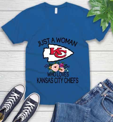 NFL Just A Woman Who Loves Kansas City Chiefs Football Sports V-Neck T-Shirt 3
