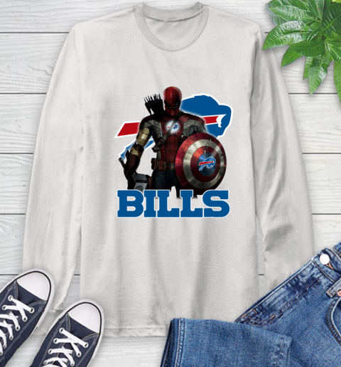 NFL Captain America Thor Spider Man Hawkeye Avengers Endgame Football Buffalo Bills Long Sleeve T-Shirt