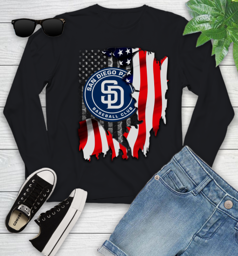 San Diego Padres MLB Baseball American Flag Youth Long Sleeve