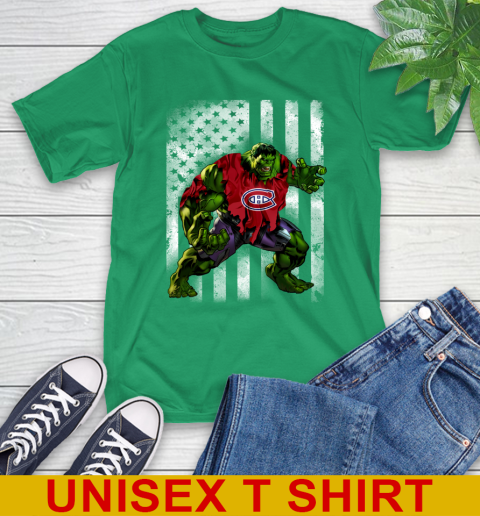 Montreal Canadiens Hulk Marvel Avengers NHL Hockey American Flag T-Shirt 7