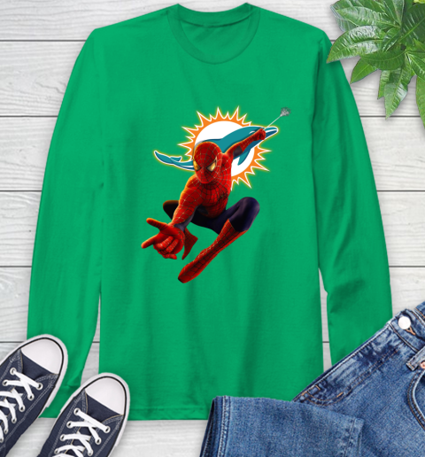 NFL Spider Man Avengers Endgame Football Miami Dolphins Long Sleeve T-Shirt 7