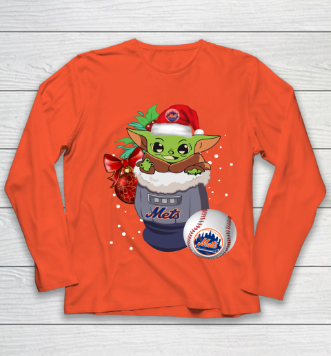 New York Mets Christmas Baby Yoda Star Wars Funny Happy MLB Youth Long Sleeve 4