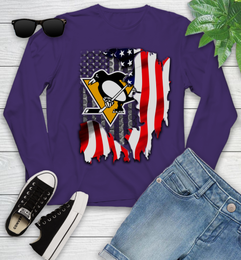 Pittsburgh Penguins NHL Hockey American Flag Youth Long Sleeve 4