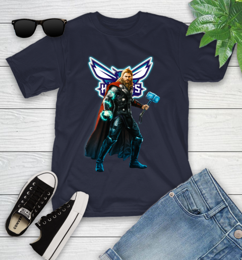 NBA Thor Avengers Endgame Basketball Charlotte Hornets Youth T-Shirt 3