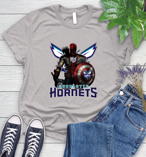 Charlotte Hornets NBA Basketball Captain America Thor Spider Man Hawkeye Avengers Women's T-Shirt 10