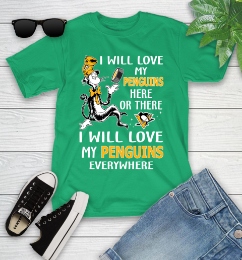 NHL Hockey Pittsburgh Penguins I Will Love My Penguins Everywhere Dr Seuss Shirt Youth T-Shirt 7