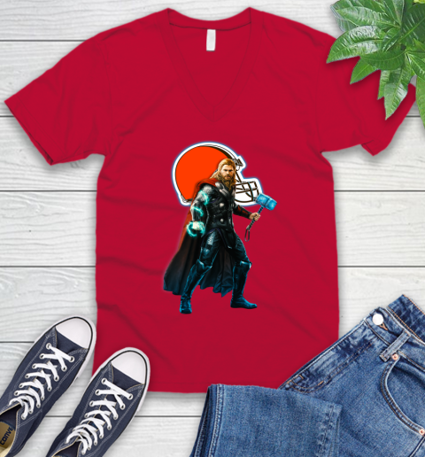NFL Thor Avengers Endgame Football Cleveland Browns V-Neck T-Shirt 7