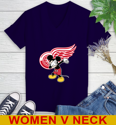 Detroit Red Wings NHL Hockey Dabbing Mickey Disney Sports Women's V-Neck T-Shirt 4