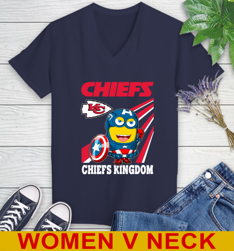 NFL Football Kansas City Chiefs Captain America Marvel Avengers Minion Shirt Women's V-Neck T-Shirt 12