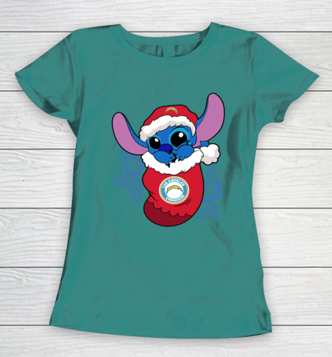 Los Angeles Chargers Christmas Stitch In The Sock Funny Disney NFL Women's T-Shirt 12
