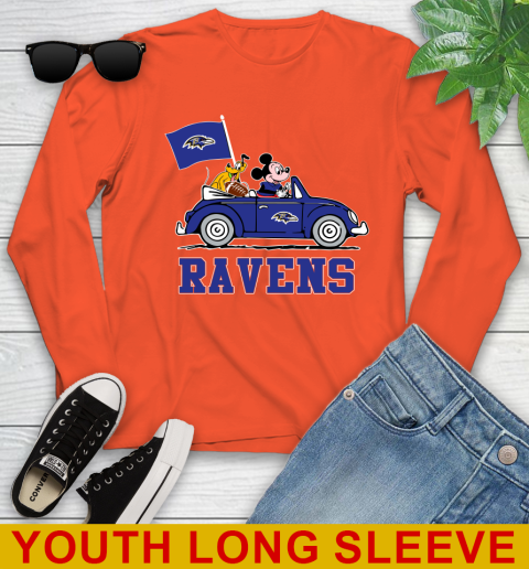 NFL Football Baltimore Ravens Pluto Mickey Driving Disney Shirt Youth Long Sleeve 4