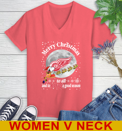 Detroit Red Wings Merry Christmas To All And To Red Wings A Good Season NHL Hockey Sports Women's V-Neck T-Shirt 6
