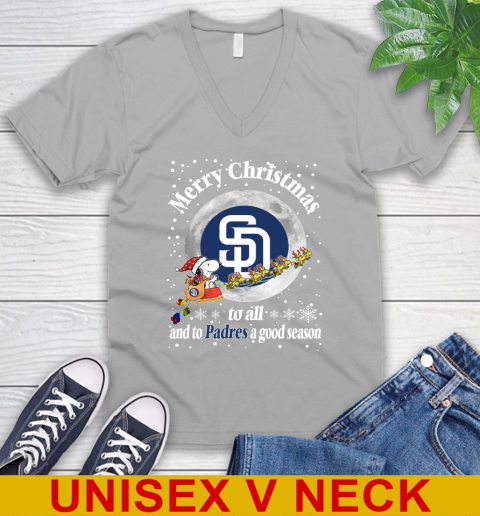 San Diego Padres Merry Christmas To All And To Padres A Good Season MLB Baseball Sports V-Neck T-Shirt 3