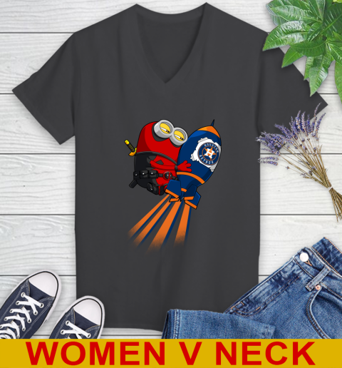 MLB Baseball Houston Astros Deadpool Minion Marvel Shirt Women's V-Neck T-Shirt 8