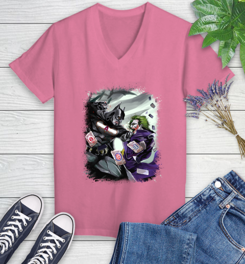 Los Angeles Angels MLB Baseball Batman Fighting Joker DC Comics Women's V-Neck T-Shirt 13
