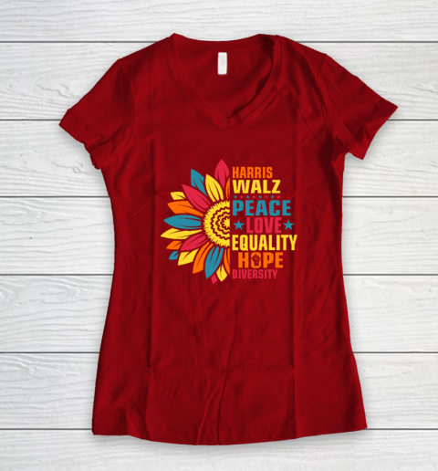 Equality Hope Diversity Kamala Harris Waltz Peace Love Women's V-Neck T-Shirt 6
