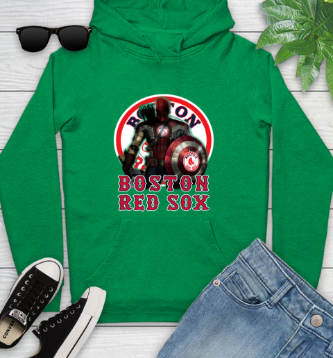MLB Captain America Thor Spider Man Hawkeye Avengers Endgame Baseball Boston Red Sox Youth Hoodie 7