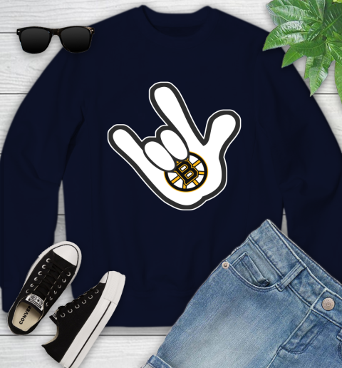 Boston Bruins NHL Hockey Mickey Rock Hand Disney Youth Sweatshirt 3