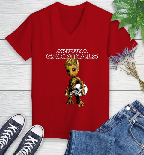 Arizona Cardinals NFL Football Groot Marvel Guardians Of The Galaxy Women's V-Neck T-Shirt 12