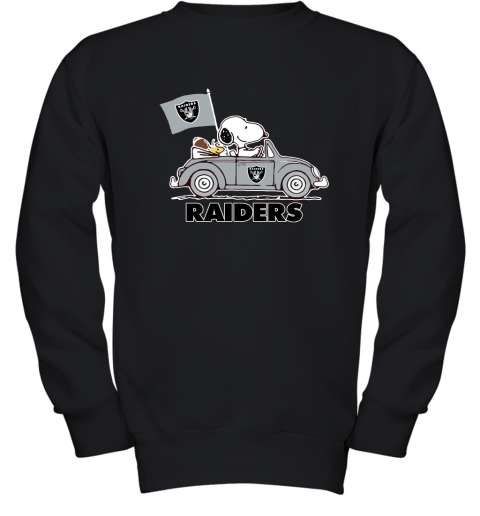 Snoopy And Woodstock Ride The Oakland Raiders Car NFL Youth Sweatshirt