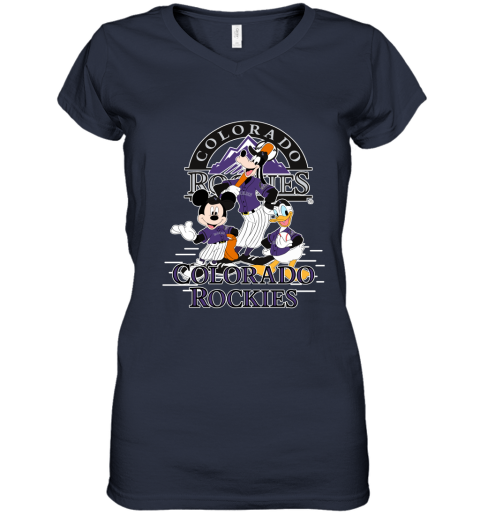 Colorado Rockies Mickey Donald And Goofy Baseball Women's V-Neck T-Shirt
